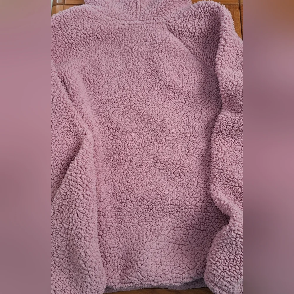 Old Navy Sherpa Fleece Hoodie 1/4 Zip Sweatshirt Pockets Pink Kids XXL Womens XS